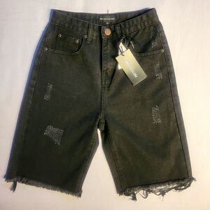 PrettyLittleThing Charcoal Distressed Jean Shorts